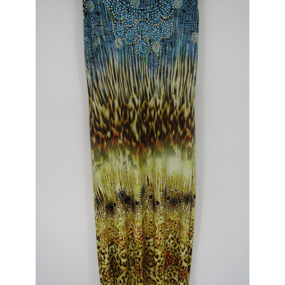 Maxi Dress Medium Mulit Color Animal Print Beaded Boho Beachy Resortwear Festive - Picture 6 of 15